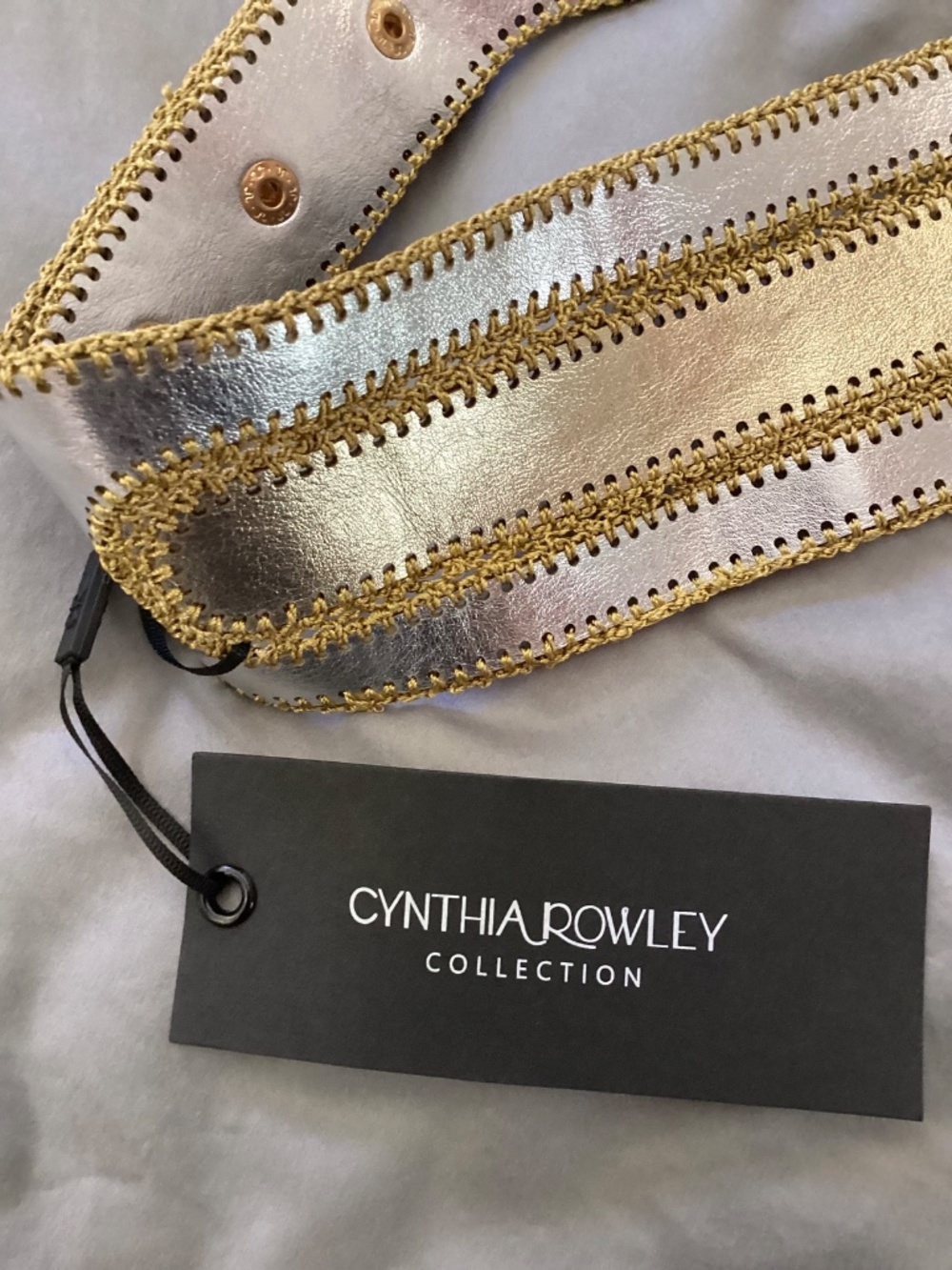 Cynthia Rowley Metallic Vegan Leather Belt - Picture 3 of 13